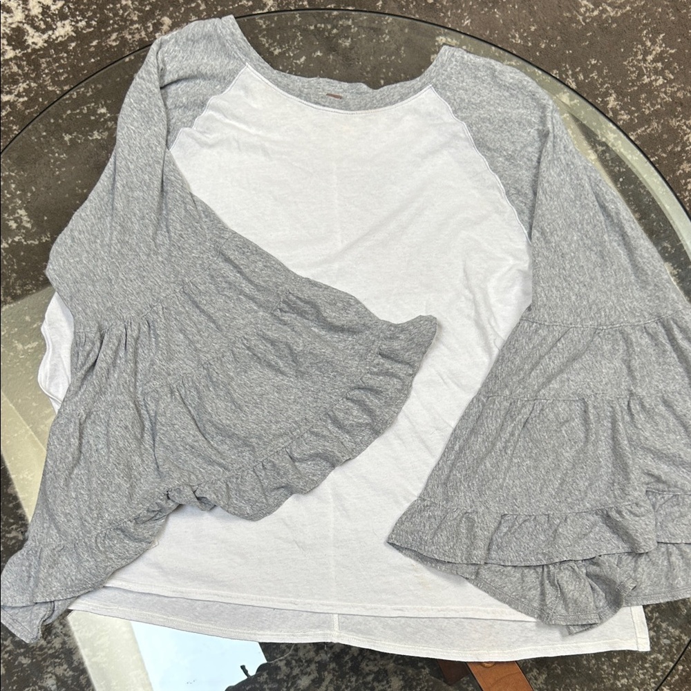 Free People bell sleeve Gray and White Women's Top